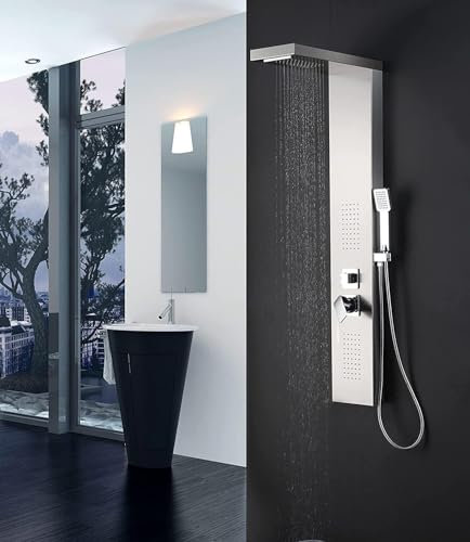 【B Merci Con Graffe】Elba®Colonna doccia in acciaio inox 304 con miscelatore, pannello doccia multifunzionale a 4 funzioni, doccia a cascata e idromassante-RNP-R14-B