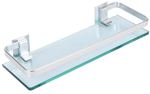 All-Pie Étagère de rangement murale en verre pour salle de bain, étagères rectangulaires en verre trempé, installation perforée avec vis d'expansion (taille moyenne)