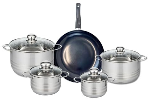 ELO 9718550 Batterie de cuisine 6 pièces, Ensemble de 1 Poêle de cuisson 28 cm et 5 faitouts 12, 14, 16, 20 et 24 cm Elo Prima Brillant, inox, induction