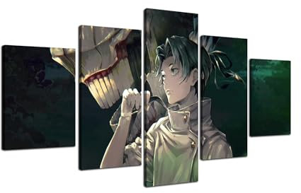 Wondbeau Leinwanddrucke Modulare Wandkunst Wandaufkleber L/150cm×80cm Okkotsu Yuta, Orimoto Rika 5 Teiliges Wandbild Druck auf Leinwand Malerei Moderne Abstrakte Poster Mit Rahmen