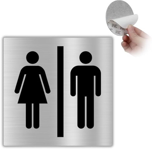 LEIASA | Panneau Autocollant Toilettes Homme et Femme - 10x10 cm - Épaisseur 0,8 mm - Aluminium - Panneau WC Unisexe - Signal Toilettes Unisexe - Toilettes Mixtes (Salle de bains femme homme)