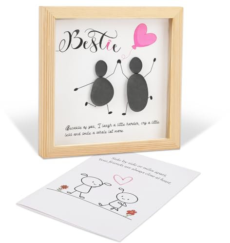 JULEASEL Friend Pebble Art Handcrafted 3D Rock Picture for Bestie, Sister or Soulmate Decor Sign Framed Artwork Gift for Best Friends (For Friend)