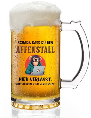 Joymaking Bierglas Geschenke zum Abschied - Schade, dass Du den Affenstall hier verlässt - Biermug Abschiedsgeschenk Kollegen Jobwechsel, Abschiedsgeschenk Kollegin, Danke Geschenk Bierkrug 0,5L