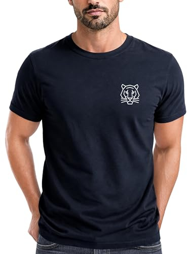Neverless® Herren T-Shirt Baumwolle mit Brustlogo Bedruckt Polygon Tiger Sommer Fashion Männer Streetstyle