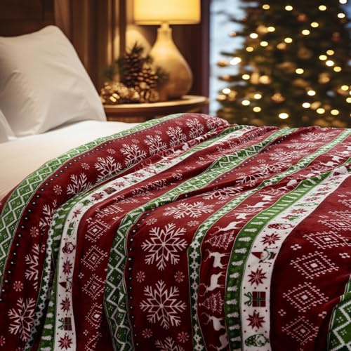 PHF Kuscheldecke Flauschig Fleecedecke 220x240cm - Oeko-Tex Weich Warm Wohndecke, 1PC Decke Blanket für Couch Sofa Bett, Tagesdecken & Kuscheldecken, Sofa überwurfdecke, Retro Weihnachten