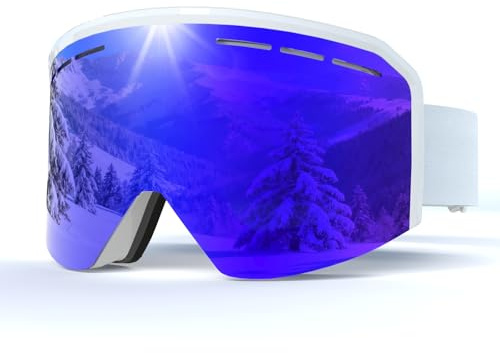 VCOROS Skibrille für Unisex YH359 Snowboard Brille OTG für Ski | Skibrillen mit Anti-Rutsch Kopfband Anti-Nebel UV-Schutz Ski Goggles Vollständig Plattiertes REVO Einstellbare für Skifahren