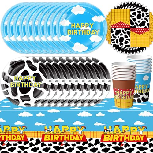 Lot de 61 décorations d'anniversaire de dessin animé, fournitures de fête pour enfants, décorations de fête pour garçons et filles, y compris assiettes, gobelets en carton, serviettes, nappes, baptême