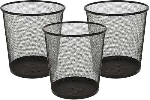 mucHome Papierkorb Mülleimer aus Metall, Schwarz Draht Mülleimer für Büro und Zuhause Metallgeflecht rund Abfalleimer Papiereimer Trash Can Papiermülleimer (3 Stück)