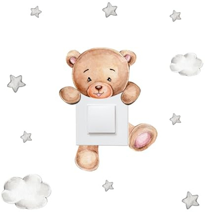 Wandschalter-Aufkleber - Lichtschalter-Aufkleber Mit Süßem Cartoon-Bär | Selbstklebender Wandsticker Für Kinderzimmer & Babyzimmer | Heimdekor Wandtattoo Für Schlafzimmer Wohnzimmer, 3D Design