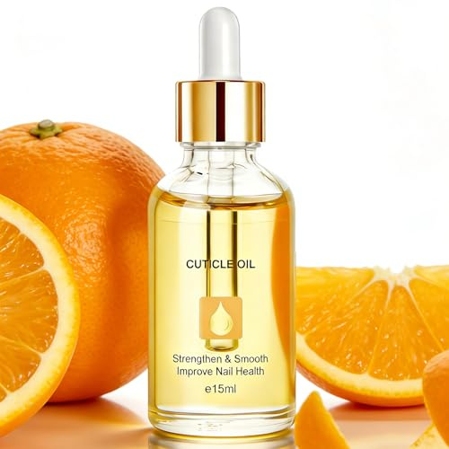 Nail Cuticle Oil, 15ml with Organic Vitamin E & Jojoba Oil, Helps Nourish Dry Rough Nails & Improve Hangnails, Soothing Dropper, Orange Scent