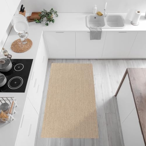 Alfombra cocina lavable antideslizante vinílica alta gama 60x200 cm Beige | Antimanchas, impermeable, extraplana, resistente al agua, antialérgica. Fácil limpieza para cocinas pasillo larga StoresDeco