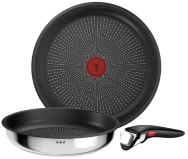 Tefal - Ingenio Comfort Max Batterie de cuisine - Antiadhésif - 3 pièces | Poêle empilable gain de place - Poignée amovible robuste - Revêtement antiadhésif Titanium - Compatible induction et four