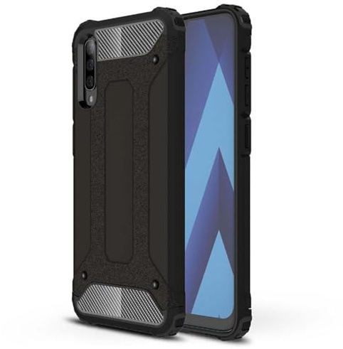 Techsuit für Samsung Galaxy A70 und A70s Hülle mit Militärstandard Schutz, Stoßfest, Aufprallsicher, Erhöhte Kanten, Kameraschutz, Kratzfest, Hybrid Armor Series, PC TPU Hybrid, Schwarz