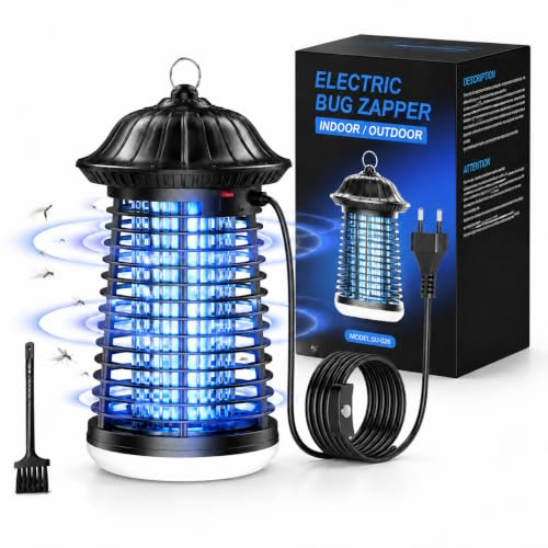 Lampada Antizanzare, 3m Cavo, 4200V Trappola Zanzare, Uso Interno/Esterno | Luce LED, UV Zanzariera Impermeabile IPX4, Copertura 150 m², Gancio Appendere, Zanzare Elettrico per Casa Giardino Cucina