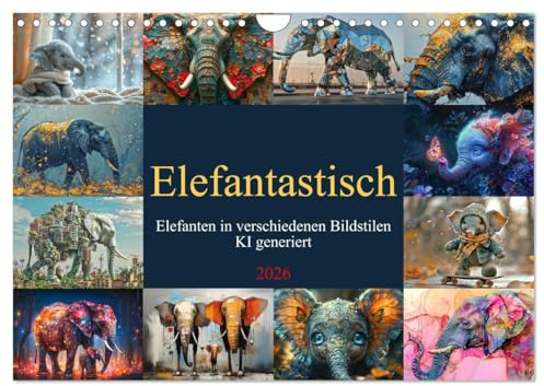 Elefantastisch (Wandkalender 2026 DIN A4 quer), CALVENDO Monatskalender: Elefanten in verschiedenen Bildstilen - KI generiert (CALVENDO Tiere)