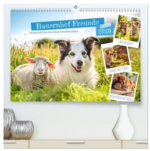 Bauernhof-Freunde - Hunde und ihre tierischen Freundschaften (hochwertiger Premium Wandkalender 2026 DIN A2 quer), Kunstdruck in Hochglanz: Ein ... Hundeleben auf dem Bauernhof (CALVENDO Tiere)