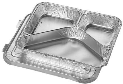 300 Menüschalen + Deckel, Alu 3-geteilt 760 ml 22,7 cm x 17,7 cm x 3 cm
