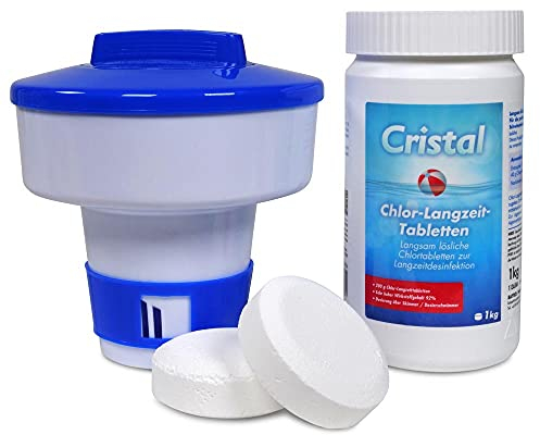 E-Chlor Langzeit Tabletten 1 kg Dose - 200 g Chlortabletten zur Langzeitdesinfektion - für Pools ab 20.000 l - Langsam löslich - Hoher Aktivchlorgehalt