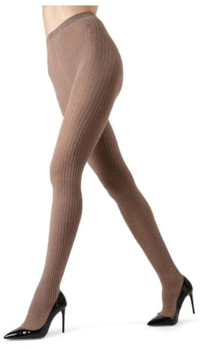 MeMoi Boston Ribbed Cotton Tights for Women, Cozy and Warm Durable Sweater Tights - Sizes Small to Queen 2, Light Taupe Heather, L-XL