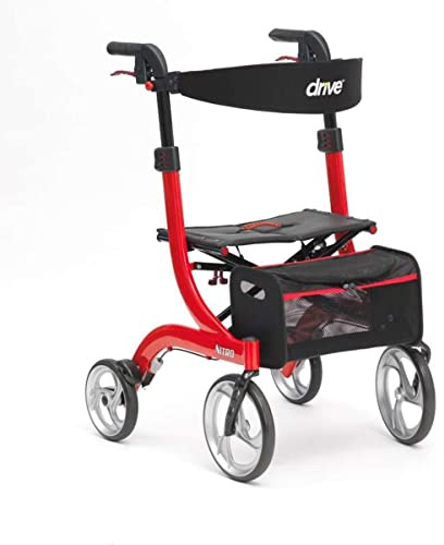 Drive Devilbiss Red Nitro 4 Wheeled Premium Rollator with Backrest, Seat and bag