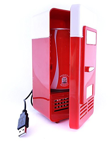 REY Mini Nevera USB Refrigerador Calentador Pequeño Frigorífico para Lata Color Rojo/Blanco