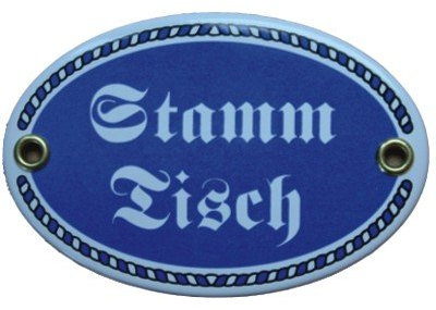 Türschild Stamm-Tisch mit Kordelrahmen Emaille Schild 7 x 10,5 cm Email blau (ohne Holzrahmen)