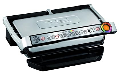 T-Fal OptiGrill - Parrilla eléctrica XL de acero inoxidable con 6 porciones, 9 modos de cocción automática, 1800 vatios, antiadherente, extraíble, apta para lavavajillas, interior, alimentos