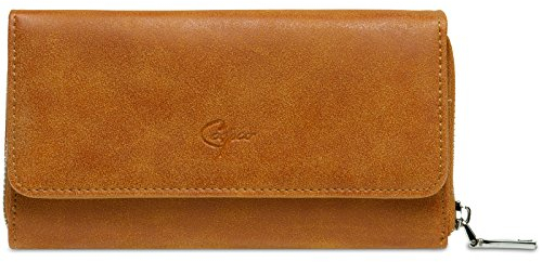 Caspar GB412 langer Damen Vintage Geldbeutel mit umlaufendem Reißverschluss, Farbe:cognac, Größe:One Size