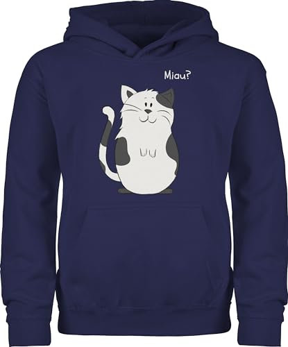 Kinder Hoodie Jungen Mädchen - Tiermotiv Animal Print - lustige Katze - 116 (5/6 Jahre) - Navy Blau - katzenhoodie tiermotive cat pullover katzenpulli tiermotiven cats hoody pulli tier meow pullis