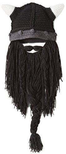 Xinqiao Men's Original Barbarian Viking Bearded Hat Beanie Funny Party Knit Caps (Black)