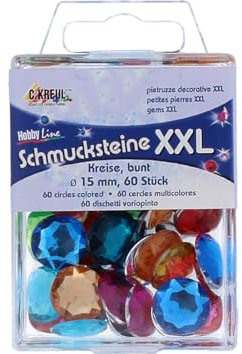 KREUL 49660 - Schmucksteine XXL Kreise, 60 bunte Steine in Kreisform, Durchmesser ca. 15 mm, zur Gestaltung von modischen Accessoires und Home Deco