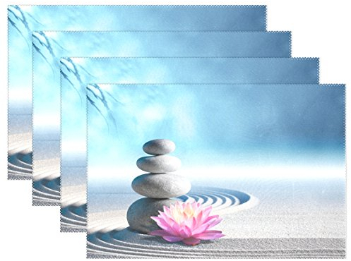 LIANCHENYI Cool spa pietre e giglio fiori in giardino Zen tovagliette resistente al calore, poliestere sottopiatto tovaglietta per cucina sala da pranzo 1 pezzi