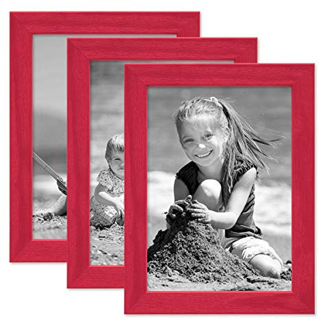 PHOTOLINI Bilderrahmen Kinderzimmer 15x20 cm Rot, 3er Set Wechselrahmen farbig, Holz, Acrylglas, Made in Germany, zum Aufstellen & Aufhängen, mit Zubehör - für bunte Kinderbilder