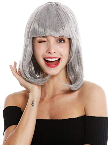 WIG ME UP - 0073-3-ZA68E Perücke Damenperücke Karneval schulterlang Longbob Bob glatt Pony helles Grau