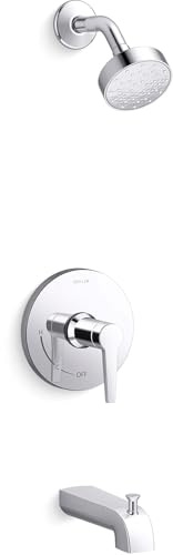 KOHLER K-TS97074-4G-CP Pitch Bath and Shower Trim Kit, Single-Function Showerhead, Diverter Bath Spout and Faceplace with Handle, 1.75 GPM, Polished Chrome