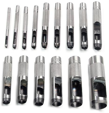 Utoolmart Juego de perforadoras huecas de acero redondo de 3 mm a 25 mm Herramientas de perforación de agujeros huecos para manualidades en cuero 15 piezas