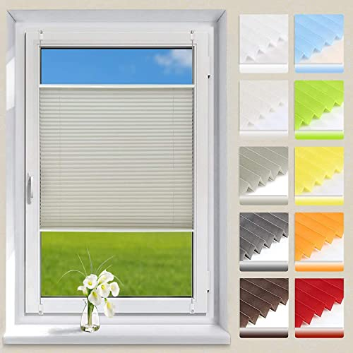 OUBO Plissee ohne Bohren Klemmfix Aluminium-Schienen, Grau 55x130cm (BXH), Jalousie Easyfix Faltrollo mit Klemmträger Sonnenschutz und Sichtschutz lichtdurchlässig Rollo für Fenster & Tür