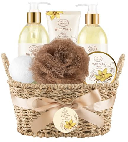 ArioseMonde Bath & Shower Spa Basket Gift Set, Warm Vanilla Sugar Scent, Whole Body, Moisturizing
