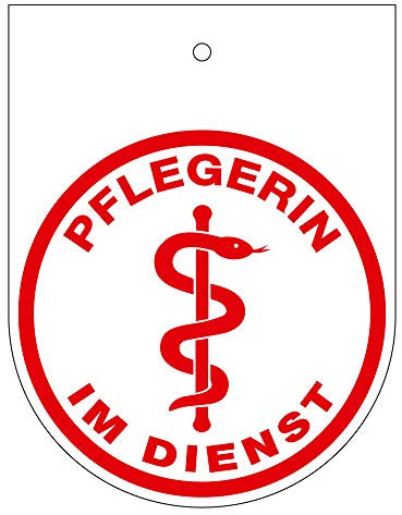 Hinweisschild f. Rückspiegel im Auto - ARZT/Pfleger/Pflegerin IM DIENST - Gr. 10x13cm - 308045/2 weiß incl. Saugnapf Farbe Pflegerin im Dienst