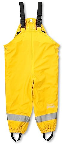 Sterntaler Regenhose gefüttert uni - Kinder Regenhose wasserdicht - Unisex Matsch- und Buddelhose mit verschweißten Nähten und elastischen Hosenträgern - Regenbekleidung warm - mattgelb, Größe 128