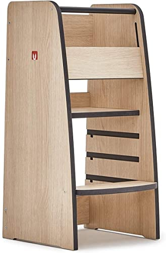 Bianconiglio Kids ® Trusty: Der 4-stufig verstellbare Montessori-Turm mit KIDSAFE Sicherheitssystem und EASYLOCK für kreatives und sicheres Lernen, handgefertigt in Italien (Eiche)