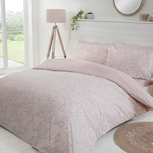 Sleepdown Parure de lit avec Housse de Couette et taies d'oreiller-Motif Cachemire pâle uni-Doux et Facile d'entretien-Super King Size (220 x 260 cm), Polycoton, Blush Rose Blanc