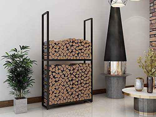 Montixx Kaminholzregal Brennholz-u.Feuerholzregal Kaminholzständer Kaminholzhalter aus Metall schwarzpulver beschichtet Ständer abstellbar H150xB105xT25cm