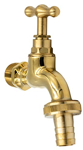 Messing Auslaufventil Wasserhahn 3/4 | Robuster Garten Wasserhahn mit Schlauchanschluss | Ideal für Garten, Außenbereich, Bewässerung
