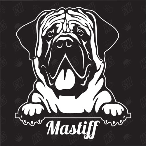 speedwerk-motorwear Mastiff Version 5 - Sticker, Aufkleber, Hundeaufkleber, Autoaufkleber, Hund, Auto, Hunderassen, Mischling, Mix, Tiere, Haustier (AUCH MIT Wunschname MÖGLICH)