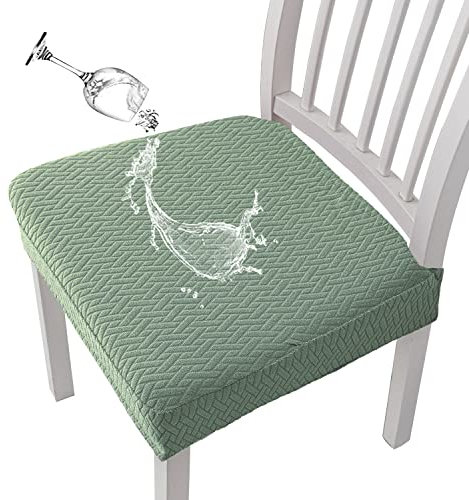 KELUINA Fundas de Asiento de Silla Impermeables Jacquard de celosía elástica para Comedor 1/2/4/6 Uds Fundas para sillas de Cocina (Verde Matcha,6 Pcs)