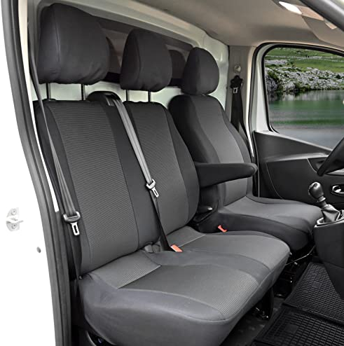 KegelBlazusiak Sitzbezüge passgenau Schonbezüge Roco geeinget für Renault Trafic ab 2014 Erste Reihe 3-Sitzer V3, Schwarz