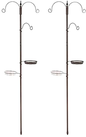 Garten Vogel Futterstation 3 Arm Wildvogel Futterstation Wasserschale / Vogeltränke Mesh Seed Tray Steel Pole Outdoor Feeder Station (Zwei Futterstationen)