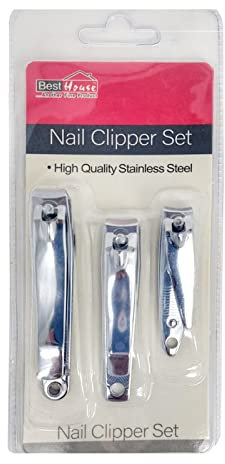 Best House Nail Clippers Nail Cutter 3 PCS Stainless Steel Fingernails Toenails Clippers for for Kids, Men and Women Sturdy, Curved and Slant Nail Clipping Kit (Set of 3)