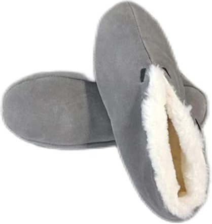 MaxW Winter Hausschuhe für Damen und Herren Plüsch Bettschuhe Weiche Warme Spanische Leder Hausschuhe Kuhfell Mokassins Graue 42